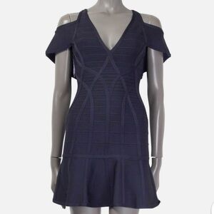 Herve Leger Navy Fit and Flare Cocktail Dress